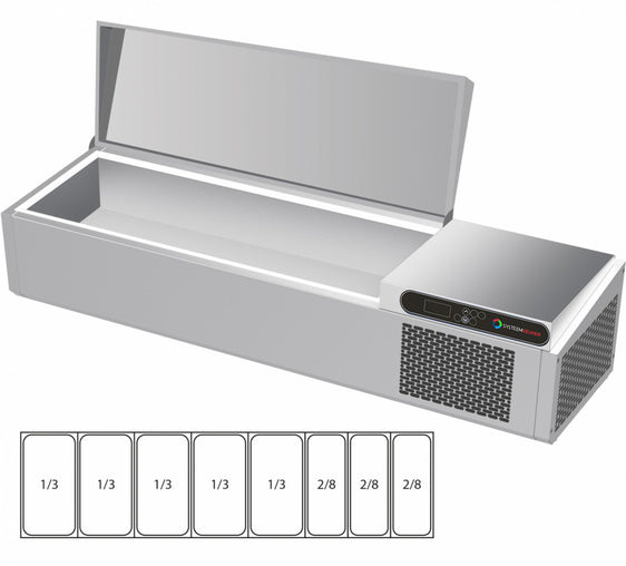 Systeemkeuken ingrediëntenkoeling, 5 GN 1/3 + 3 GN 2/8 + RVS deksel