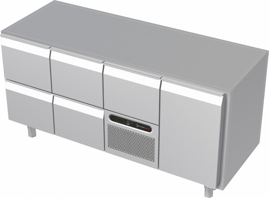 Systeemkeuken koelwerkbank - 4 secties - 2x 2 lade | motor + lade | deur