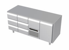 Systeemkeuken koelwerkbank - 4 secties - 2x 3 lade | motor + lade | deur
