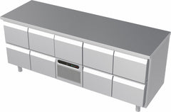 Systeemkeuken koelwerkbank - 5 secties, 2x 2 lade, motor+lade, 2x 2 lade