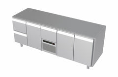 Systeemkeuken koelwerkbank - 5 secties - 2 lade, deur, motor+lade, 2x deur