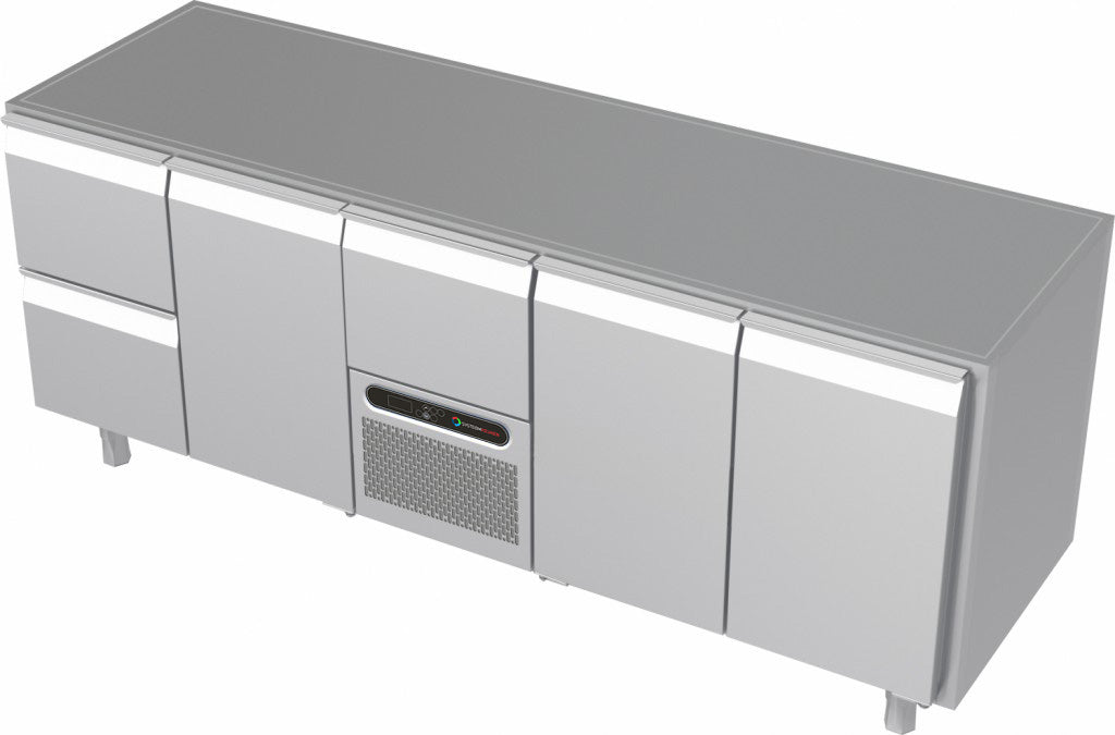 Systeemkeuken koelwerkbank - 5 secties - 2 lade, deur, motor+lade, 2x deur