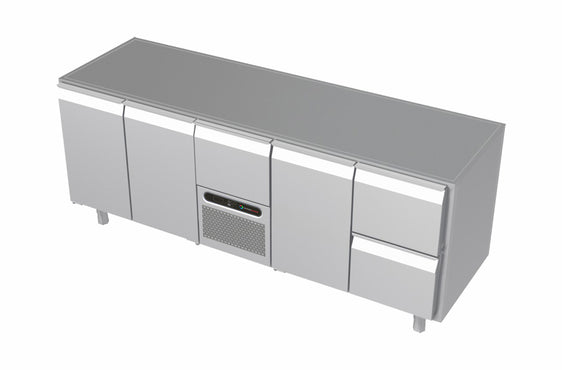Systeemkeuken koelwerkbank - 5 secties - 2x deur, motor+lade, deur, 2 lade