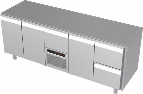 Systeemkeuken koelwerkbank - 5 secties - 2x deur, motor+lade, deur, 2 lade