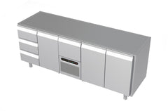 Systeemkeuken koelwerkbank - 5 secties - 3 lade, deur, motor + lade, 2x deur
