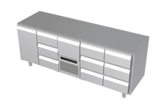 Systeemkeuken koelwerkbank - 5 secties - deur, 3 lade, motor+lade, 2x 3 lade