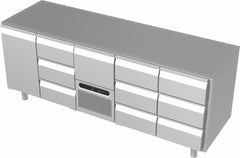 Systeemkeuken koelwerkbank - 5 secties - deur, 3 lade, motor+lade, 2x 3 lade