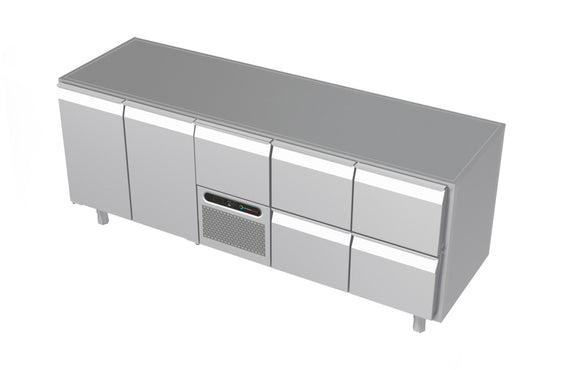 Systeemkeuken koelwerkbank - 5 secties - 2x deur, motor+lade, 2x 2 lade