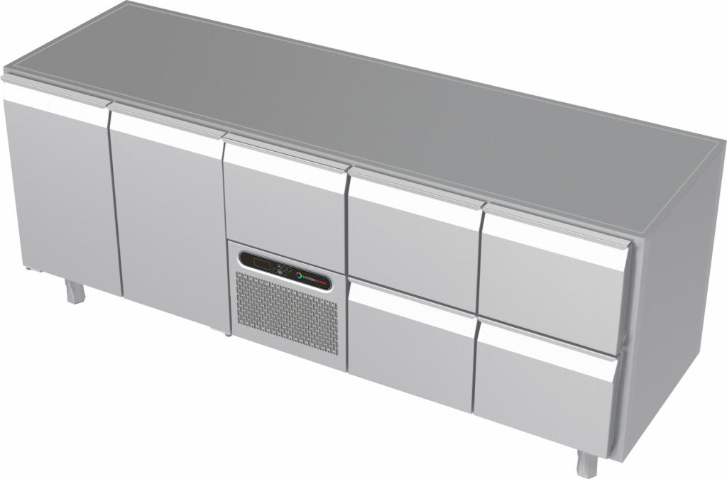 Systeemkeuken koelwerkbank - 5 secties - 2x deur, motor+lade, 2x 2 lade