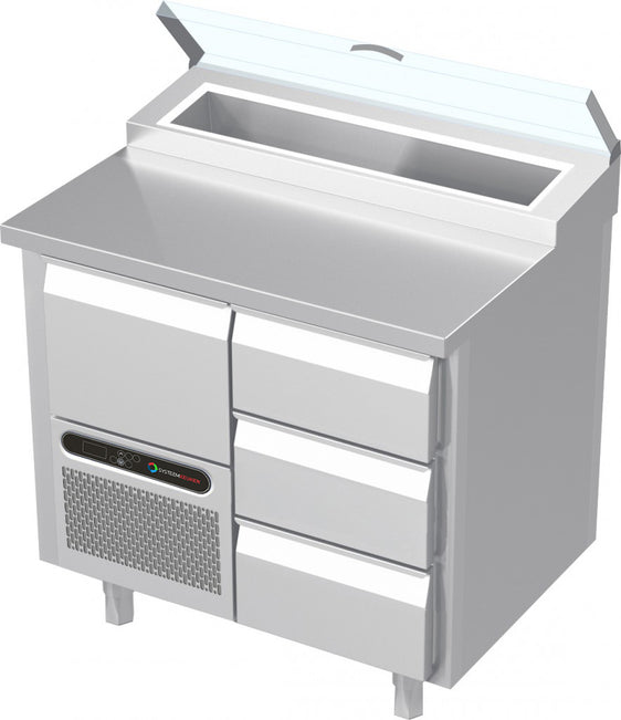 Systeemkeuken saladiëre - 2 secties - motor + lade | 3 lade