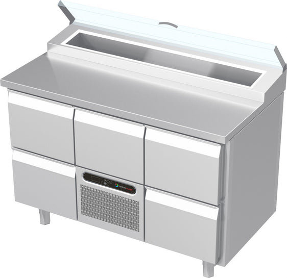 Systeemkeuken saladiëre - 3 secties - 2 lade | motor + lade | 2 lade