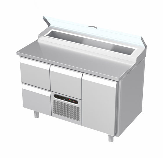 Systeemkeuken saladiëre - 3 secties - 2 lade | motor + lade | deur