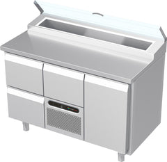 Systeemkeuken saladiëre - 3 secties - 2 lade | motor + lade | deur