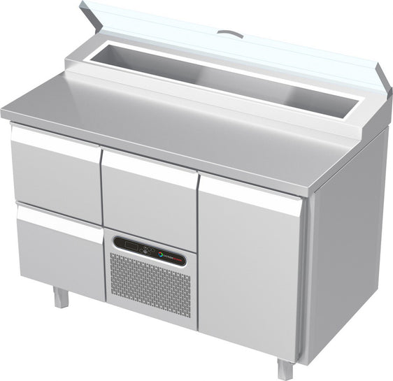 Systeemkeuken saladiëre - 3 secties - 2 lade | motor + lade | deur