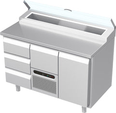 Systeemkeuken saladiëre - 3 secties - 3 lade | motor + lade | deur