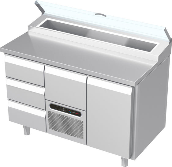 Systeemkeuken saladiëre - 3 secties - 3 lade | motor + lade | deur