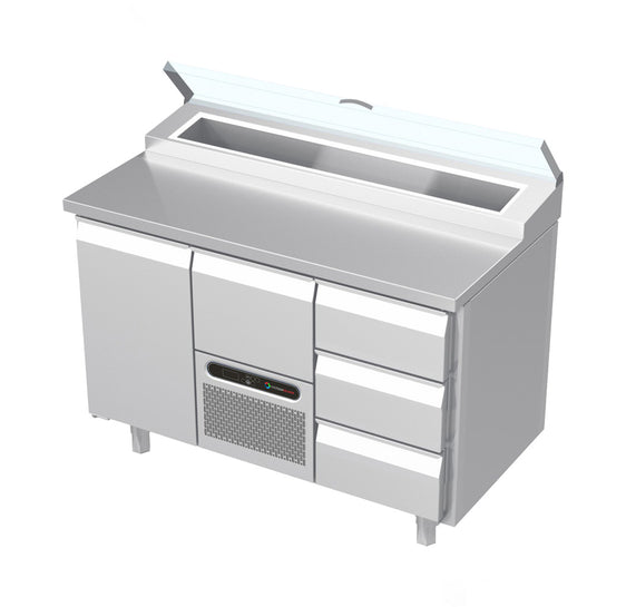 Systeemkeuken saladiëre - 3 secties - deur | motor + lade | 3 lade