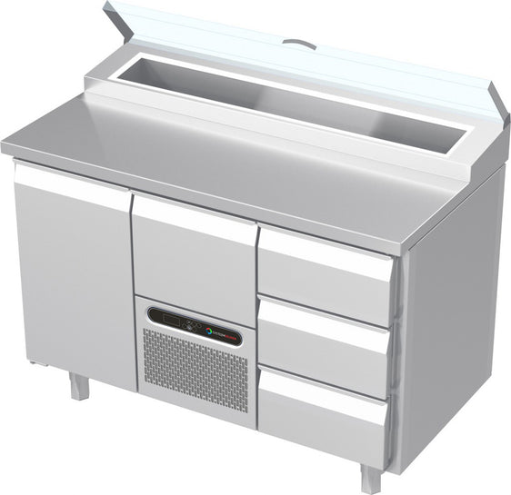 Systeemkeuken saladiëre - 3 secties - deur | motor + lade | 3 lade