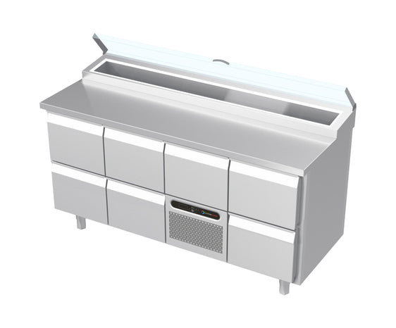 Systeemkeuken saladiëre - 4 secties - 2x 2 lade | motor + lade | 2 lade