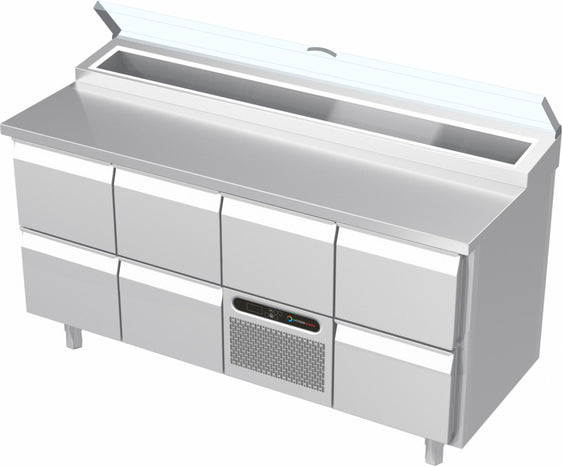 Systeemkeuken saladiëre - 4 secties - 2x 2 lade | motor + lade | 2 lade