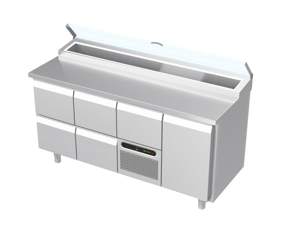 Systeemkeuken saladiëre - 4 secties - 2x 2 lade | motor + lade | deur