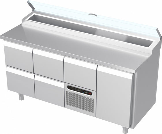 Systeemkeuken saladiëre - 4 secties - 2x 2 lade | motor + lade | deur