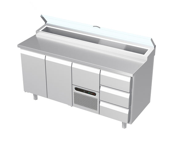 Systeemkeuken saladiëre - 4 secties - 2x deur | motor + lade | 3 lade