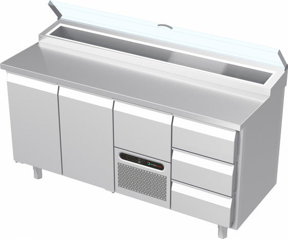 Systeemkeuken saladiëre - 4 secties - 2x deur | motor + lade | 3 lade
