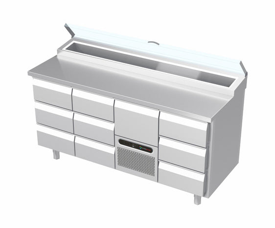 Systeemkeuken saladiëre - 4 secties - 2x 3 lade | motor + lade | 3 lade