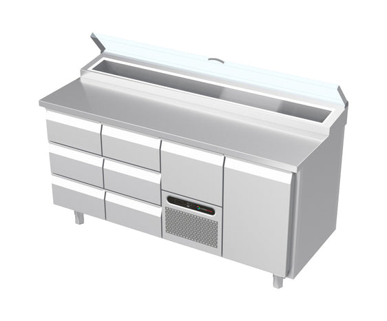 Systeemkeuken saladiëre - 4 secties - 2x 3 lade | motor + lade | deur