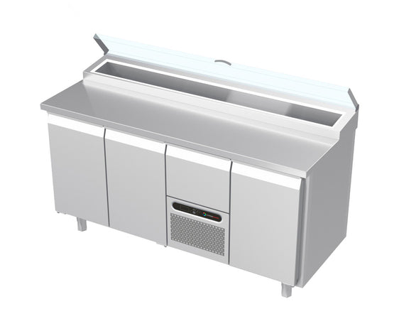 Systeemkeuken saladiëre - 4 secties - deur | deur | motor + lade | deur