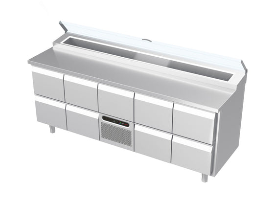 Systeemkeuken saladiëre - 5 secties - 2x 2 lade, motor + lade, 2x 2 lade