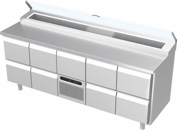 Systeemkeuken saladiëre - 5 secties - 2x 2 lade, motor + lade, 2x 2 lade