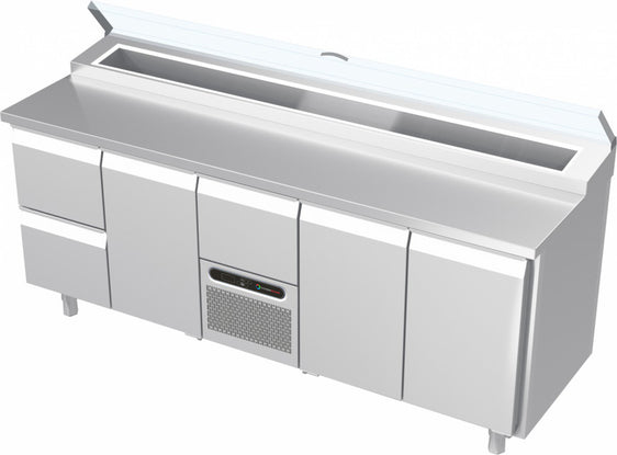 Systeemkeuken saladiëre - 5 secties - 2 lade, deur, motor + lade, 2x deur