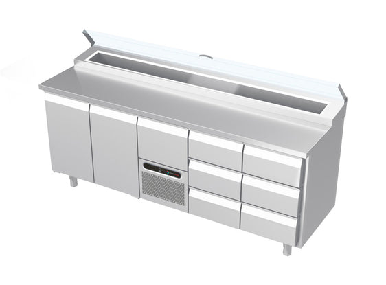 Systeemkeuken saladiëre - 5 secties - 2x deur | motor + lade, 2x 3 lade