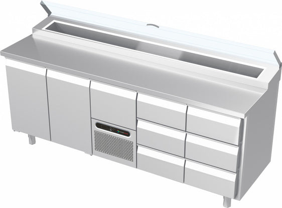 Systeemkeuken saladiëre - 5 secties - 2x deur | motor + lade, 2x 3 lade